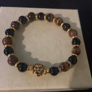 Brown and Gold Metal Beaded Bracelet